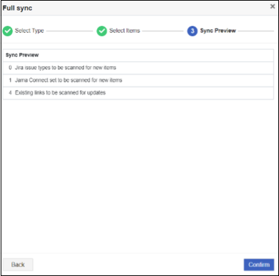 The Sync Preview page displays the options you selected, with the Confirm button highlighted.
