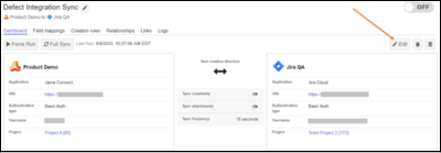 The Edit button is highlighted on the integration dashboard.