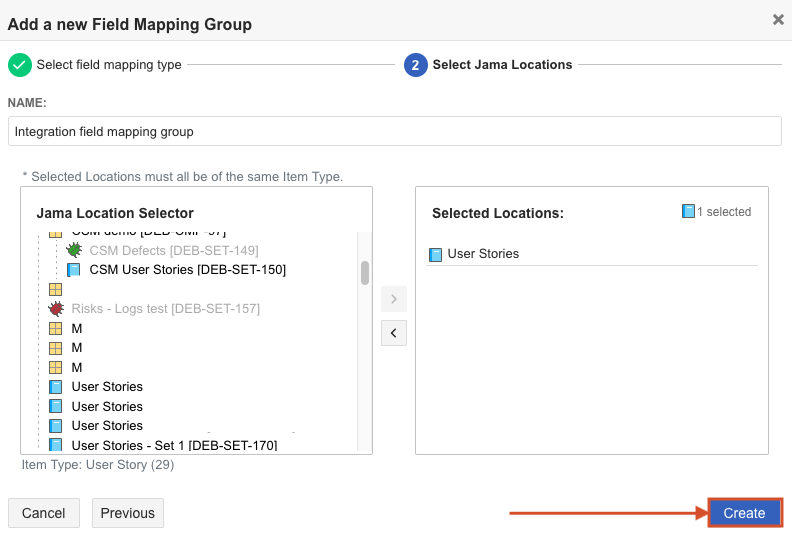 The Add a new Field Mapping Group page includes a Name field and two columns, Location Selector and Selected Locations, where you select sets/folders you want to sync.