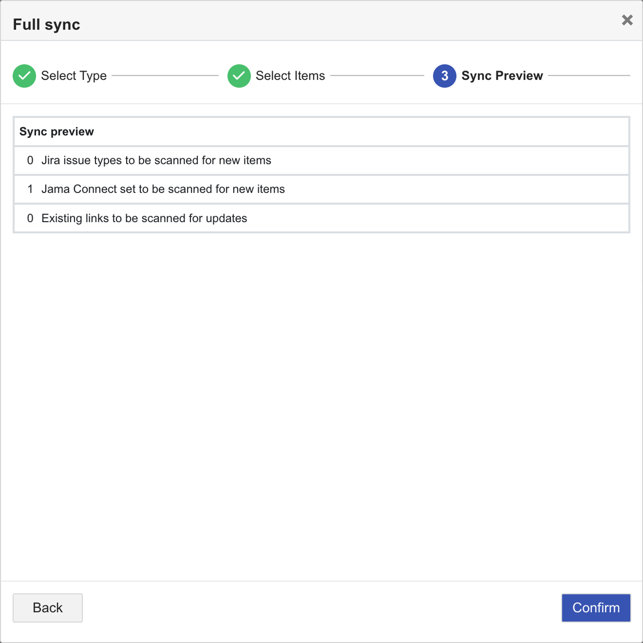 The Sync Preview page displays the options you selected, with the Confirm button highlighted.