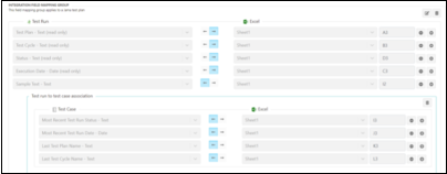 The drop-down lists in each row let you map fields and cells between Jama Connect and Excel.