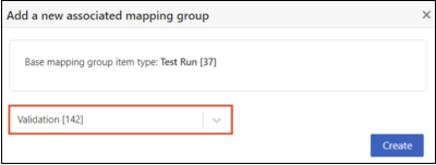 The Validation drop-down list is highlighted on the Add a new associated mapping group page.