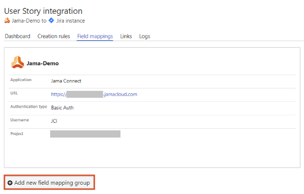 The Add new field mapping group button is highlighted at the bottom of the integration's Field mappings tab.